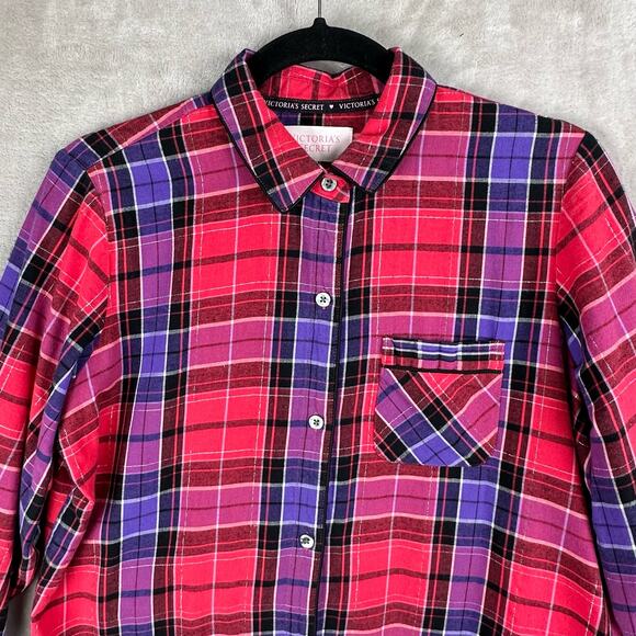 Victorias Secret Pajama Set Women Small Red Metallic Plaid Flannel Pants Holiday - Picture 3 of 16